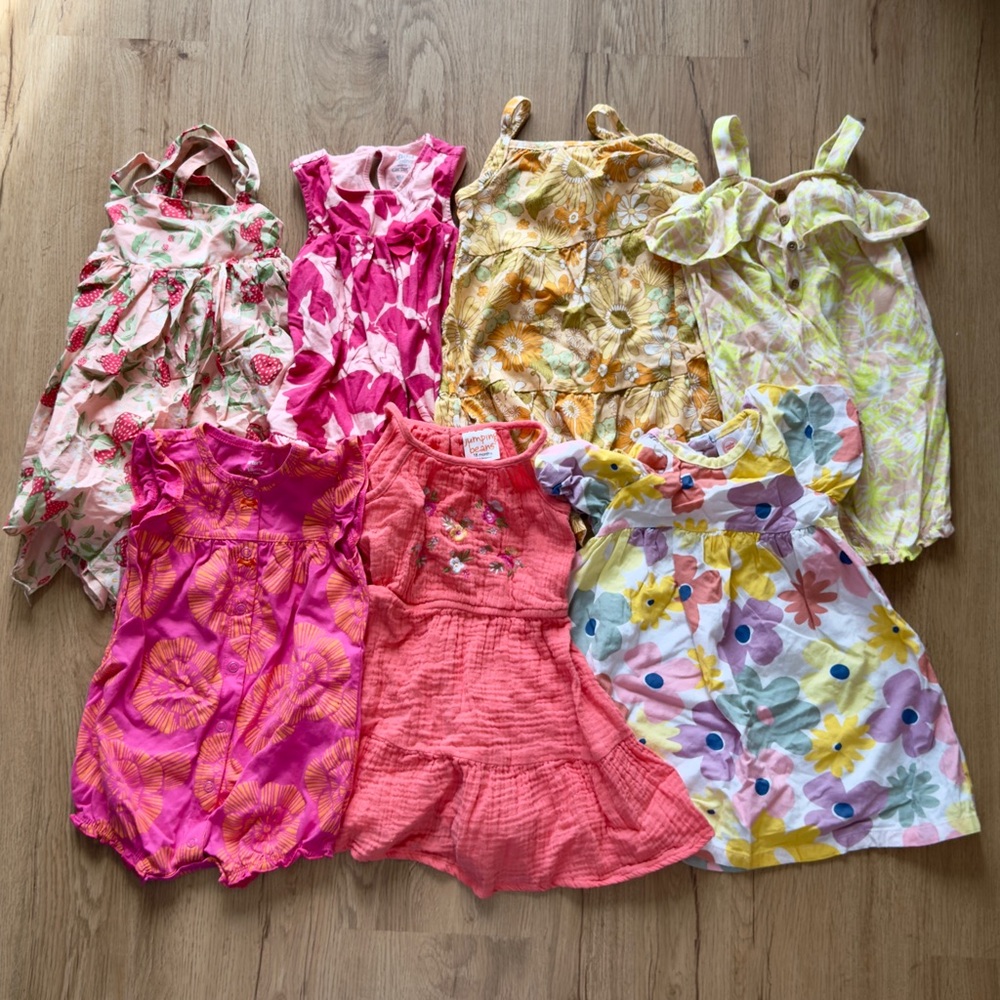 Baby 18m Floral & Solid Sleeveless Dresses and Rompers - Pink, Coral, Yellow Mix